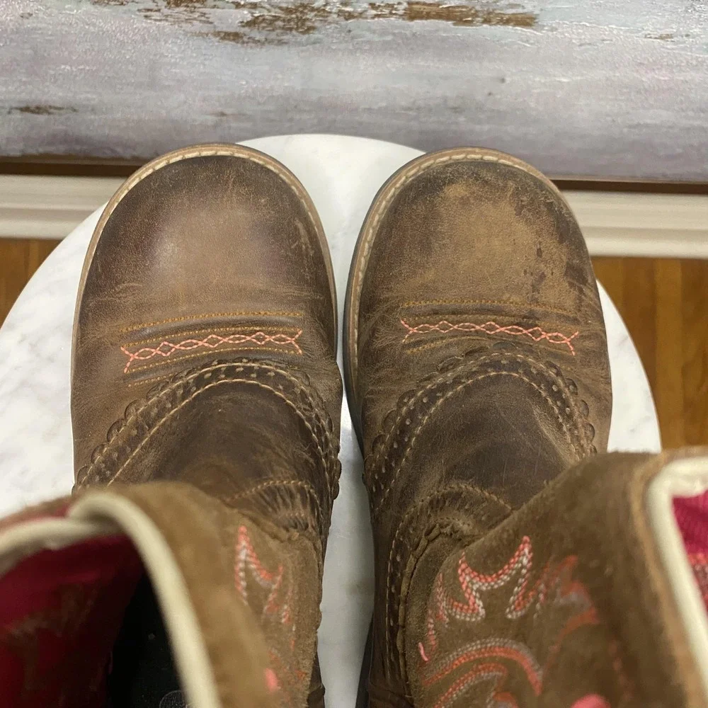 Ariat Boots Fatbaby Girls Size 2 Brown Leather Western Cowboy Pull On